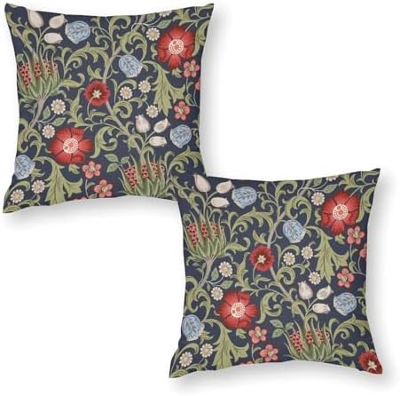 William Morris Flower Pillow Covers Set of 2, Vintage Red Flower Green