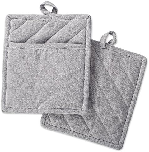 DII 100% Cotton Solid Chambray Kitchen Set, Potholders, Gray, 2 Piece