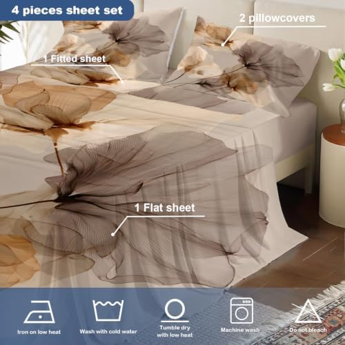 Batmerry Flower Minimalist Floral Art Queen Sheet Set–4 Piece