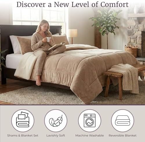 King Size Comforter Set – 3-Piece Sherpa and Fleece Bedspread with