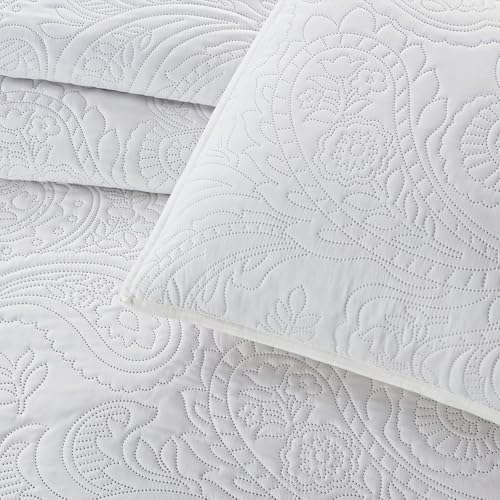 BOURINA Ultrasonic White Queen Quilt Set 3-Piece Soft Bedding Set