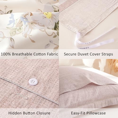 LEMIROE Vintage 100% Cotton Floral Duvet Cover Twin Size 2PC