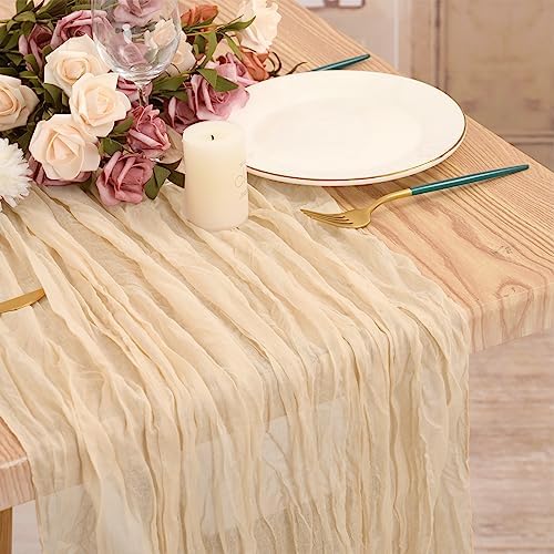 6 Pack Beige Cheesecloth Table Runners, 35x120 Inch