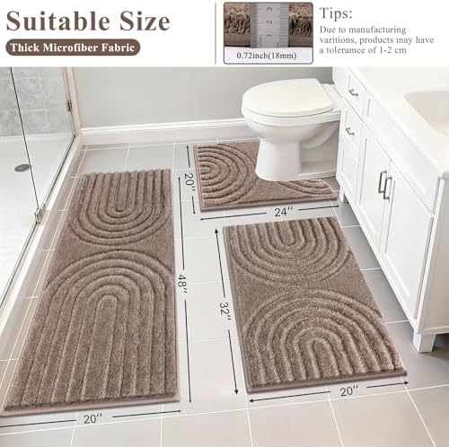 HEBE Bathroom Rugs Set 3 Piece, Non Slip Washable Microfiber Bath Mats