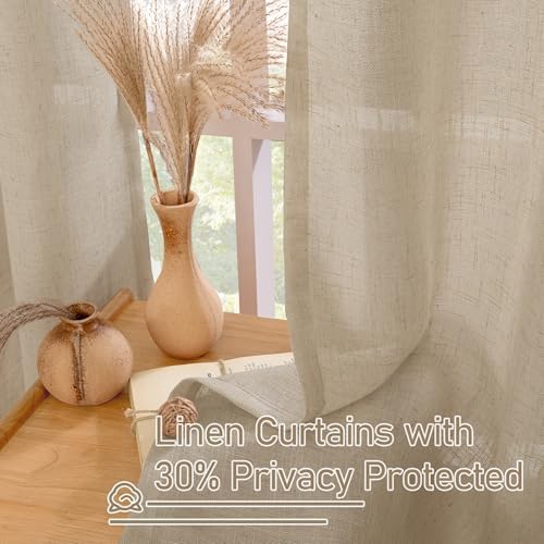 LAMIT Brown Sheer Linen Curtains for Living Room 96 Inches Long 2