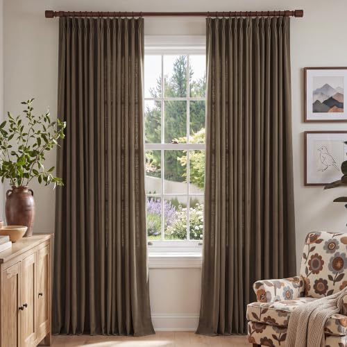NICETOWN Coffee Brown Pinch Pleated Thick Linen Curtains, W40xL96, 2