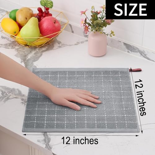 Homaxy 100% Cotton Terry Kitchen Dish Cloths, 7 Pack, Grey