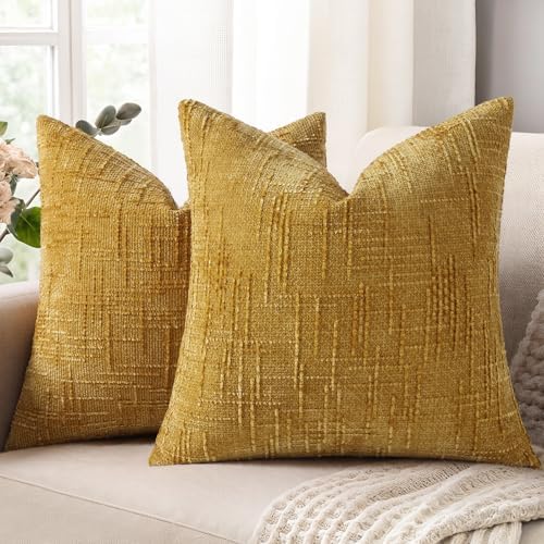 decorUhome Textured Chenille Throw Pillow Covers 20x20 Set of 2 Yellow