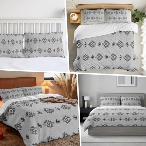 Duvet Cover Full Size, Grey Boho 3-Piece Bedding Quilt/Comforter