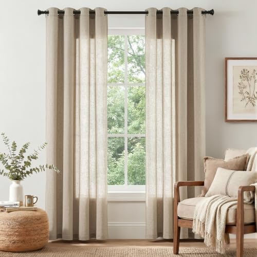 jinchan Linen Curtains 84 Inch Light Filtering Grommet 2 Panels Taupe
