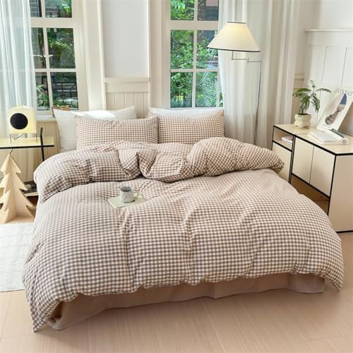 Nayoroom Brown Gingham Duvet Cover Set King Tan Plaid Checkered