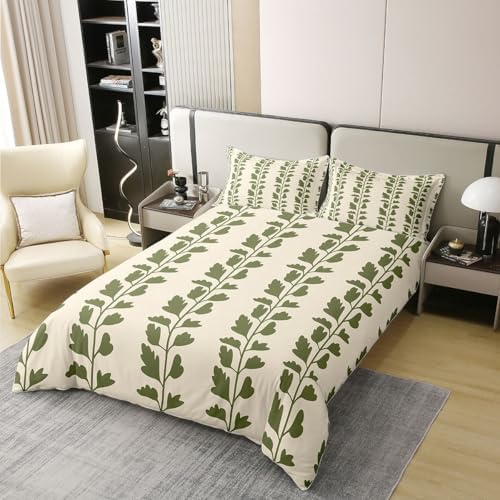 Erosebridal Beige Green Floral Leaves Duvet Cover Set Farmhouse