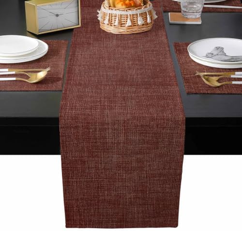 Table Runner and Placemats Set of 6 Brown Linen Texture Table Runner