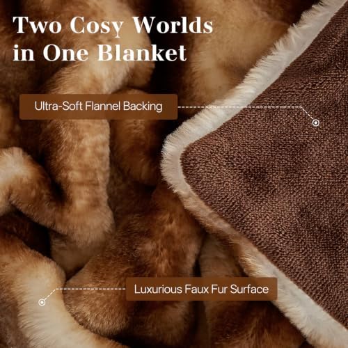 Ultra-Soft Faux Fur Throw Blanket - 108"x90", Brown
