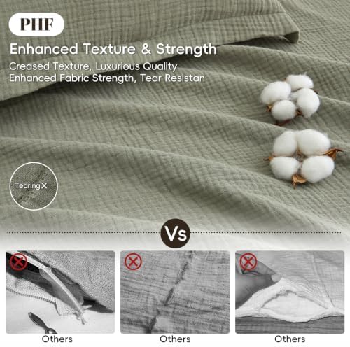 PHF 100% Cotton Muslin Duvet Cover Queen Size 3-Layer, 90"x90", Dusty