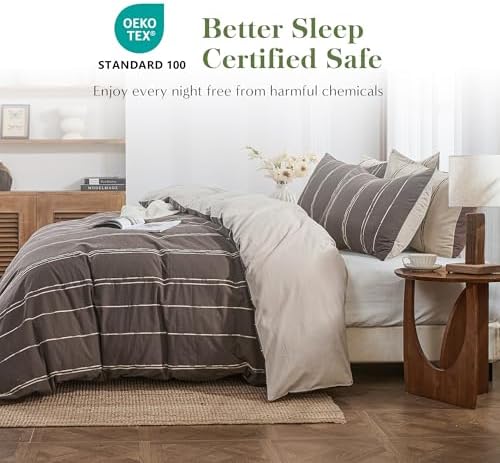 Simple&Opulence 100% Cotton Striped Duvet Cover Set King Size, 3Pcs