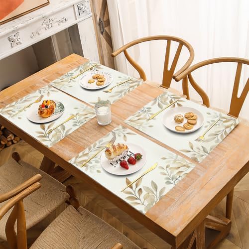 Olive Leaves Placemats Set of 2 - Durable Soft Washable Table
