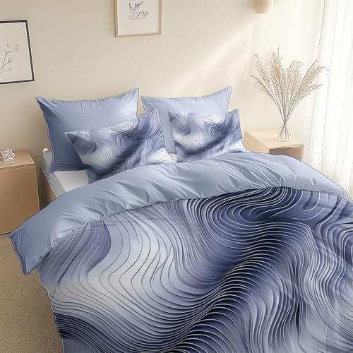 Queen Duvet Cover Set Abstract Lines Curves Soft Microfiber Reversible