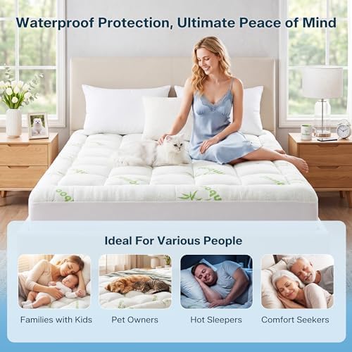 Waterproof Queen Size Mattress Topper Viscose Derived from Bamboo
