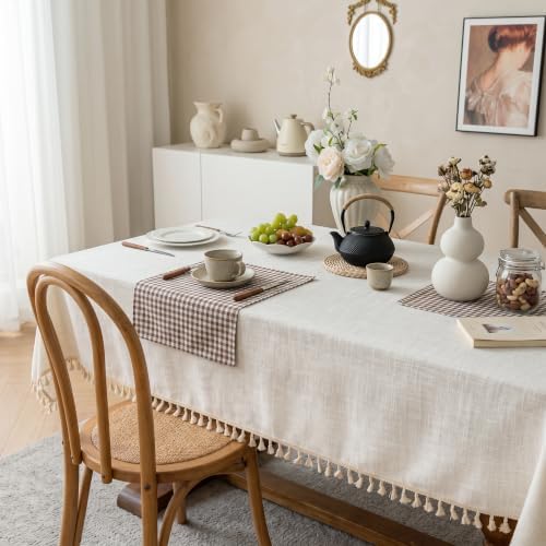Laolitou Off White Rectangle Tablecloth with Tassels 55x106 Inch