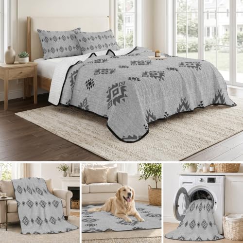 Grey Boho Queen Size Down Alternative Comforter, Lightweight Comforter