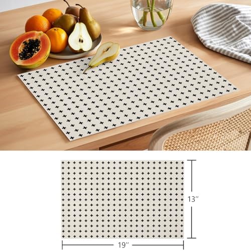 Round Placemats Set of 12 Minimalist Plus Sign Place Mats Rustic Cream
