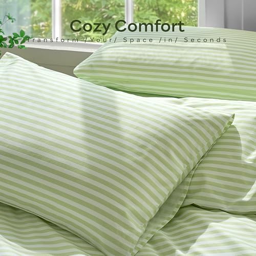 JELLYMONI Cotton Printed Striped Pillowcases Set of 2, Sage Green