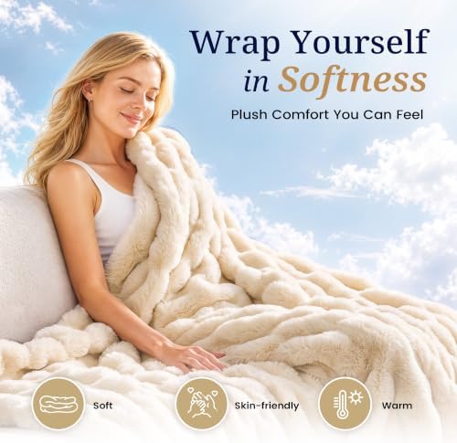 puredown® Faux Rabbit Fur Bubble Throw Blanket for Couch, 50"x70"