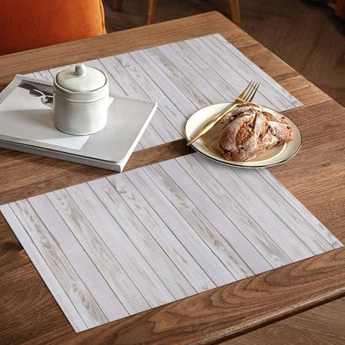 Placemats Set of 8, Wood Grain Rustic Woven Placemat, Linen Place Mats
