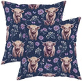Highland Cattle Throw Pillow Covers Set of 2, Rustic Farmhouse Daisies