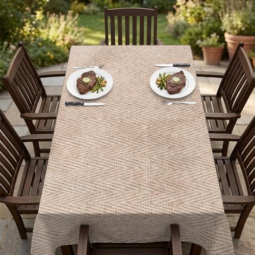 Beige Burlap Texture Table Cloth Waterproof Tablecloths, Farmhouse