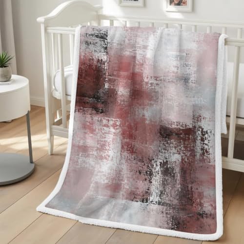Red Gray Graffiti Texture Sherpa Fleece Throw Blanket Fuzzy Cozy
