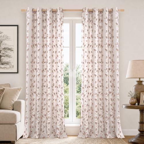 BGment Mocha Floral Clip Jacquard Curtains 96 Inches for Living Room