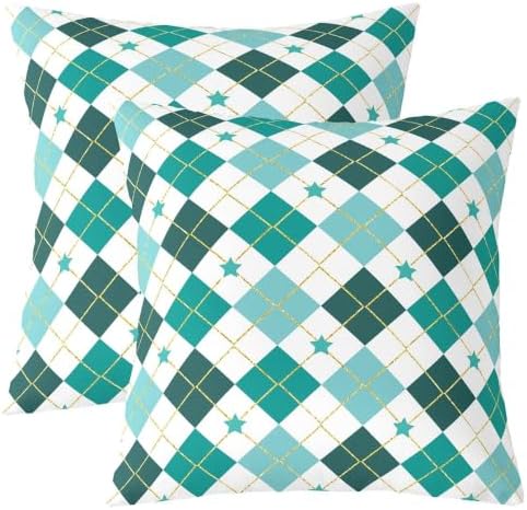 Erosebridal Grid Checkered Green Set of 2 Throw Pillow Covers 20x20