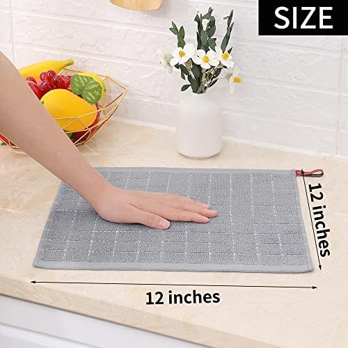 Homaxy 100% Cotton Terry Kitchen Dish Cloths, 6 Pack, Light Grey