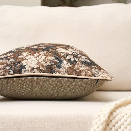 Yangest Neutral Floral Pillow Cover 20 x 20 Inches, Vintage Chenille