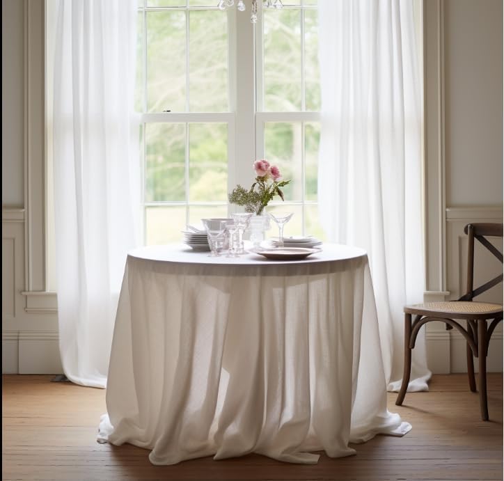 EVERLY 100% Pure Linen Round Tablecloths 90Inch Round Machine Washable