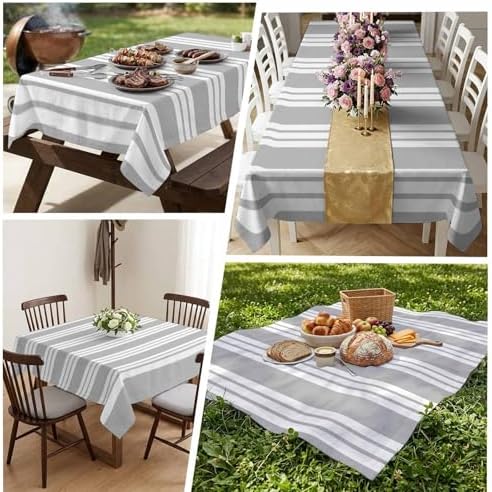YOUNGKIDS Tablecloth Minimalist Gray White Stripes Waterproof Square