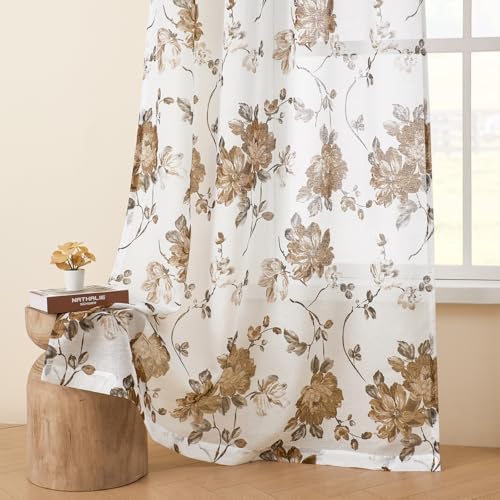FOLKSIDE Vintage Floral Curtains 72 Inches Long for Living Room