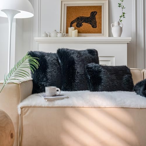 Neelvin Black Faux Fur Cozy Fluffy Double-Sided Decorative Throw