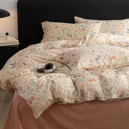HighBuy Boho Leaf Linen Duvet Cover Twin XL for Girls Textured Quilt