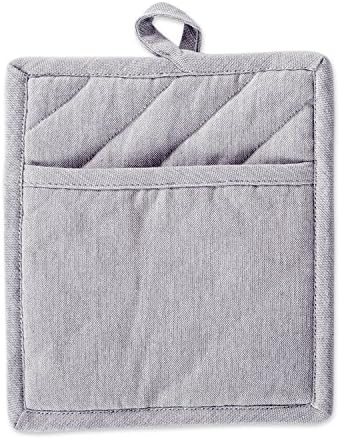 DII 100% Cotton Solid Chambray Kitchen Set, Potholders, Gray, 2 Piece