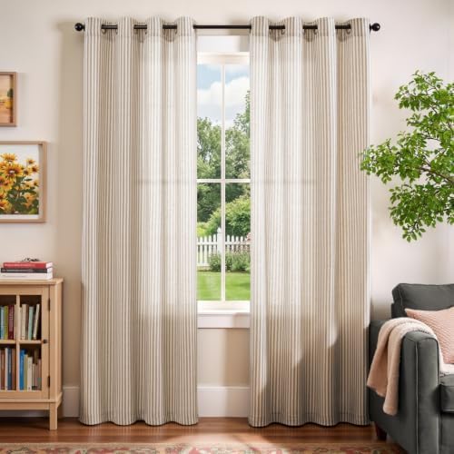 Vangao Linen Curtains for Living Room, Taupe Grey Curtains 84L, 2