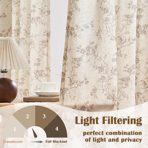 "Lazzzy Farmhouse Polyester blended Curtains Taupe Floral Curtains
