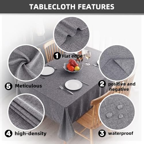 MikiUp Faux Linen Tablecloth - Slubby Textured Weaves Table Cloth for