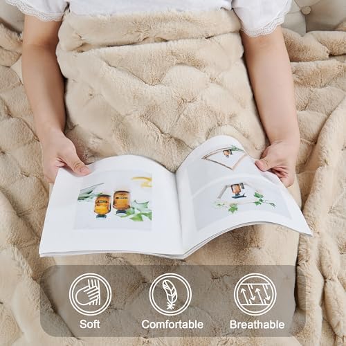 Home Soft Things Jacquard Rabbit Faux Fur Throw Blanket, 50"x60"