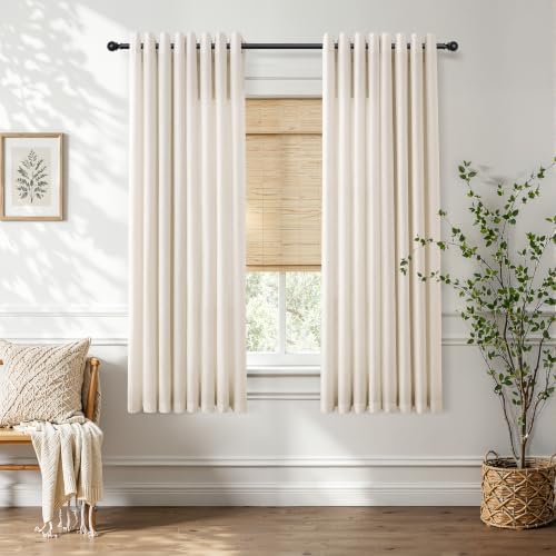 Hokibero Cream Grommet Linen Curtains 63 Inches Long for Living Room