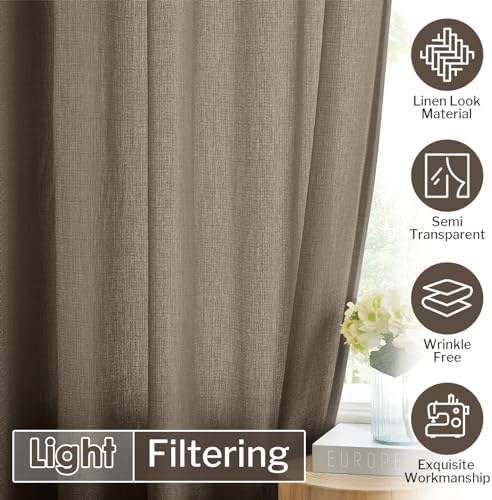 Melodieux Brown Semi Sheer Curtains 96 Inches Long for Living Room