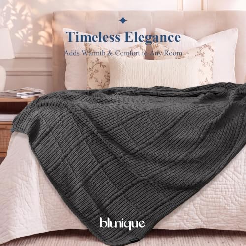 Chenille Knit Throw Blanket, Soft Cable Knit Blanket with Openwork