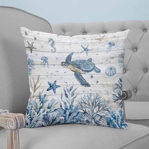 Pillow Covers 20x20 Set of 2, Blue Sea Turtles Throw Pillow Covers